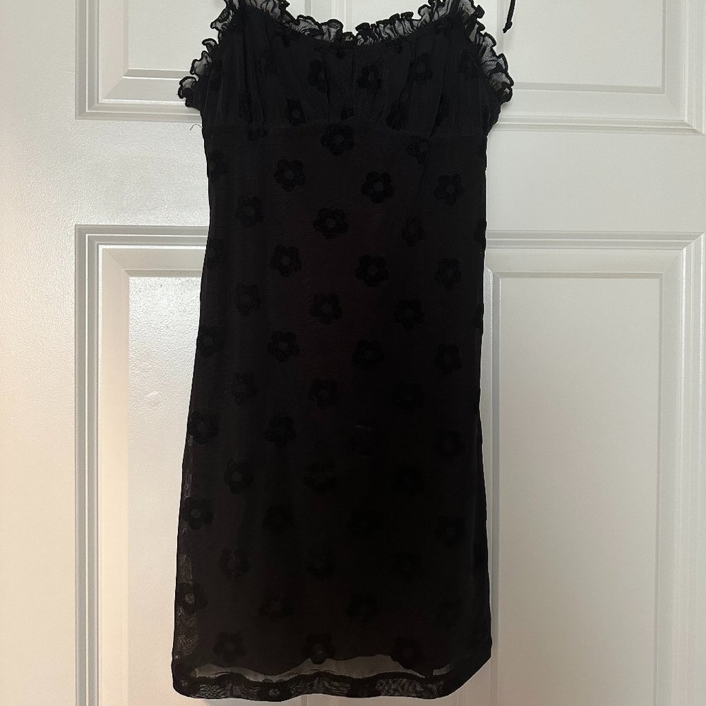 Black Mini Dress with Velvet Flowers